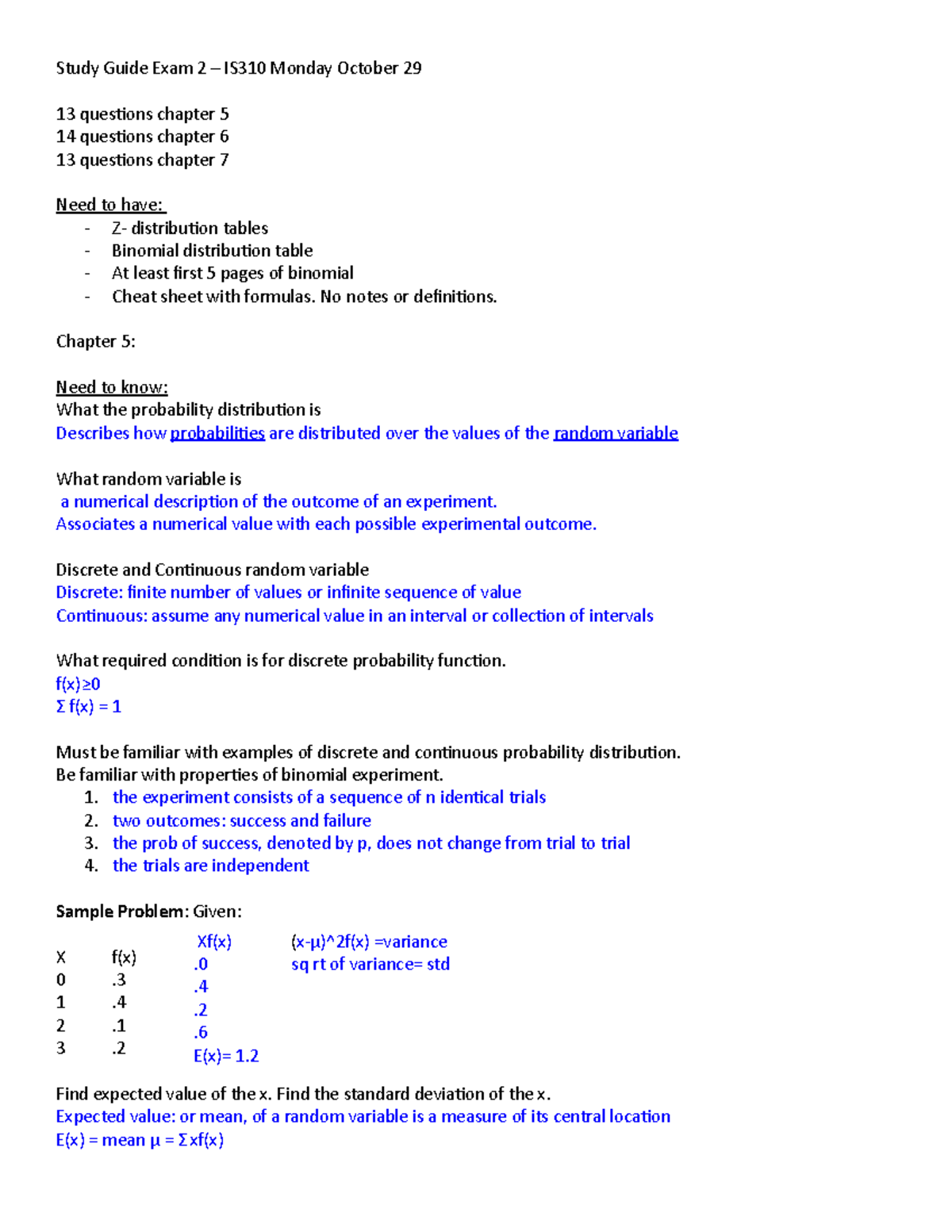 Study Guide for Exam 2 – IS310: Key Concepts & Sample Problems - Studocu