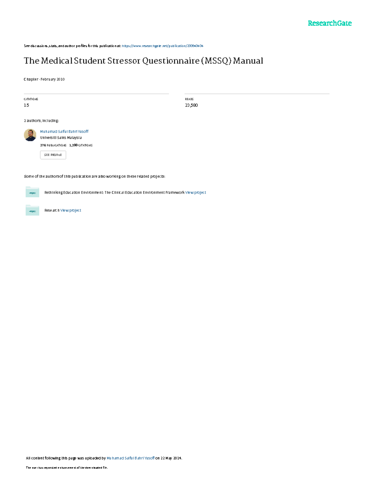 The Medical Student Stressor Questionnaire (MSSQ) Manual: Insights ...