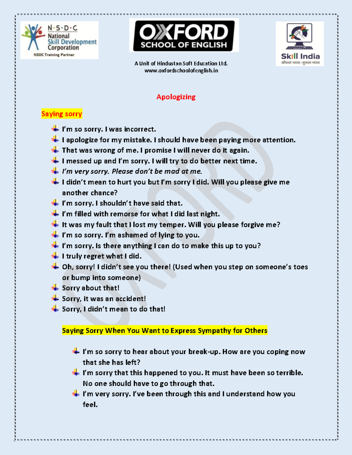 Vocab: Apologizing Phrases for Effective Communication 07052026 - Studocu