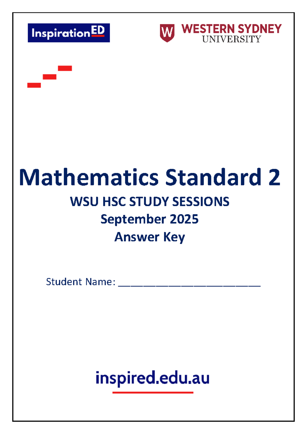 Mathematics Standard 2 WSU HSC Study Sessions Answer Key - September ...