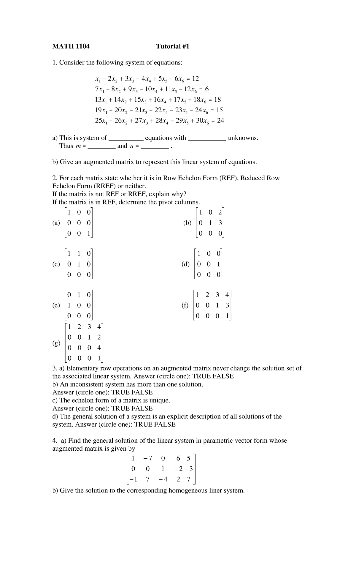 MATH1104 tutorial 1 - Tut #1 practice questions - MATH 1104 Tutorial ...