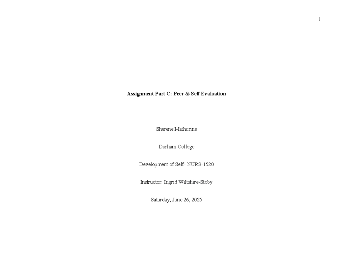 Peer Self Evaluation Feedback - Assignment Part C (DEV 101) - Studocu