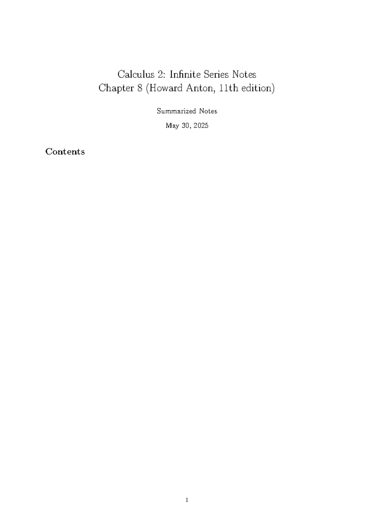 Calculus 2: Chapter 8 Infinite Series Summary Notes - Studocu