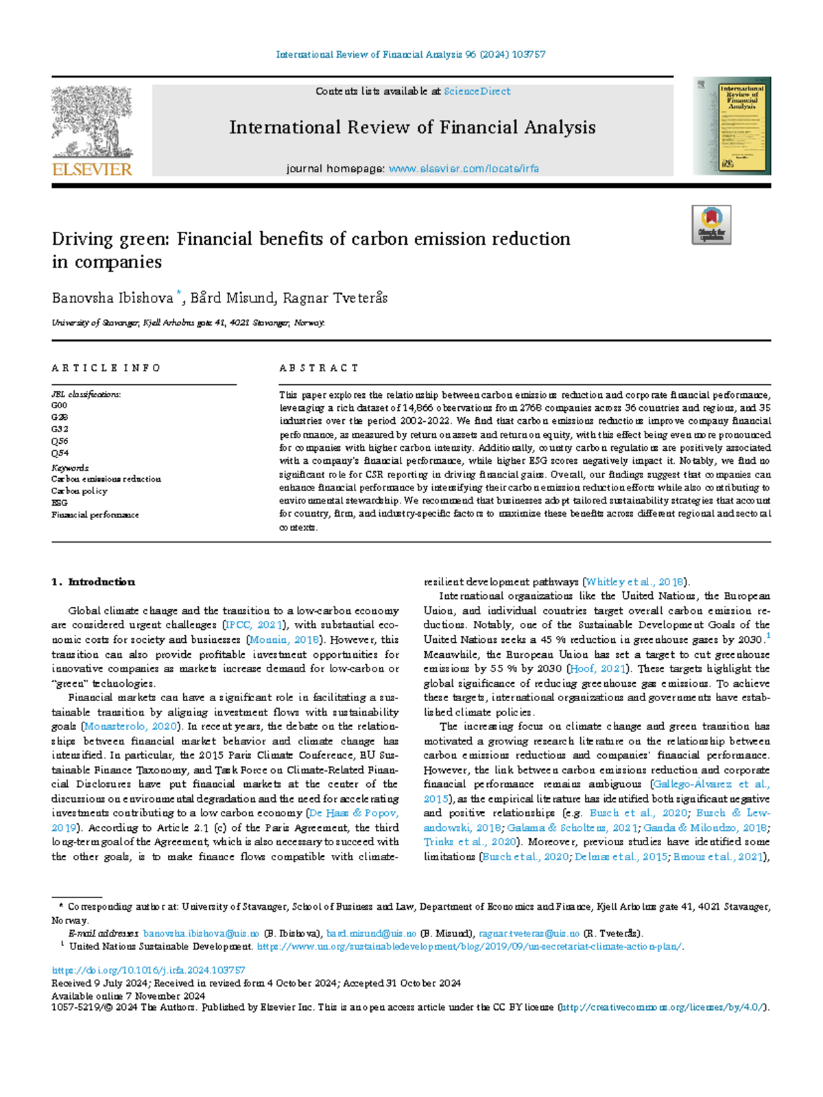 Corporate Finance Impact of Carbon Emission Reduction on Firms - Studocu