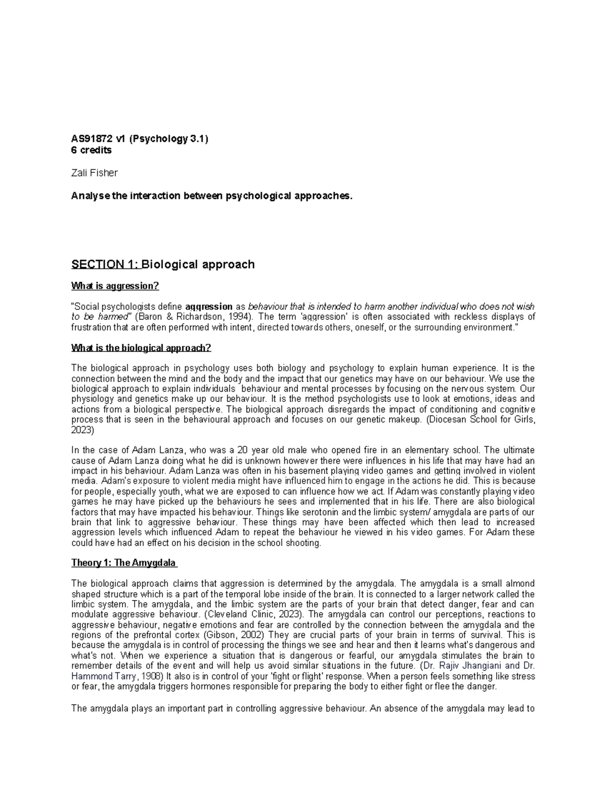 PSY 3.1 AS91872 - Psychological Approaches Explaining Schizophrenia ...