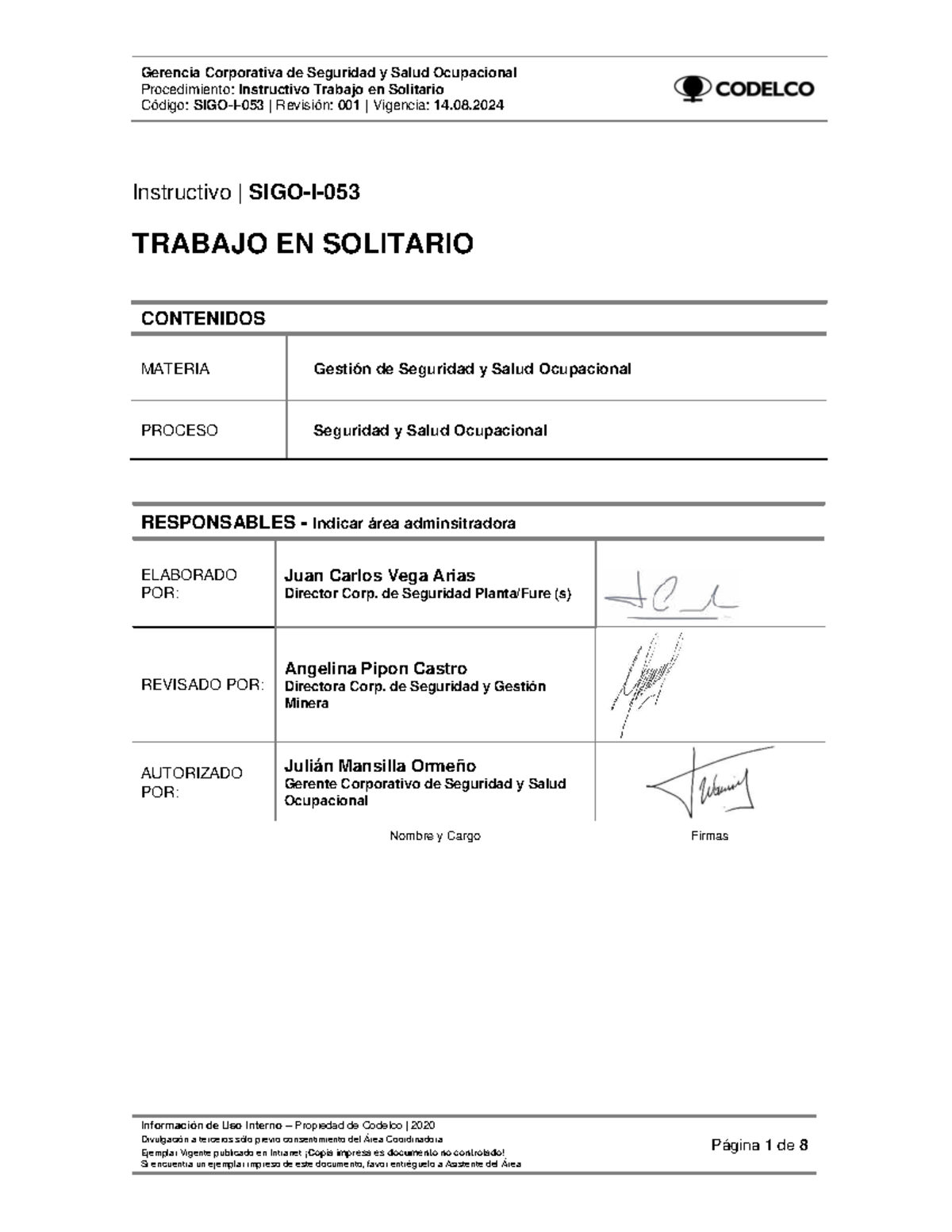Instructivo de Seguridad para Trabajos en Solitario - Código SIGO-I-053 ...