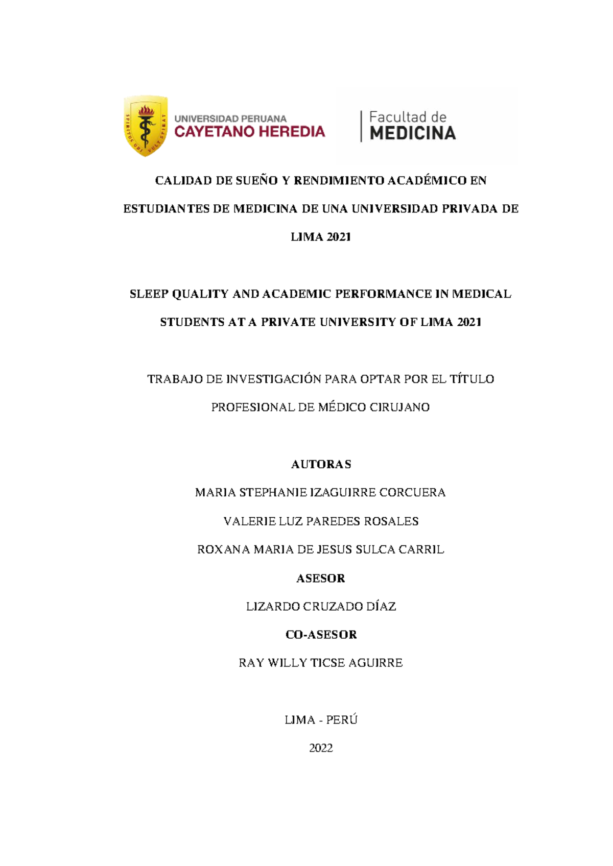 CALIDAD DE SUEÑO Y RENDIMIENTO ACADÉMICO EN ESTUDIANTES DE MEDICINA ...