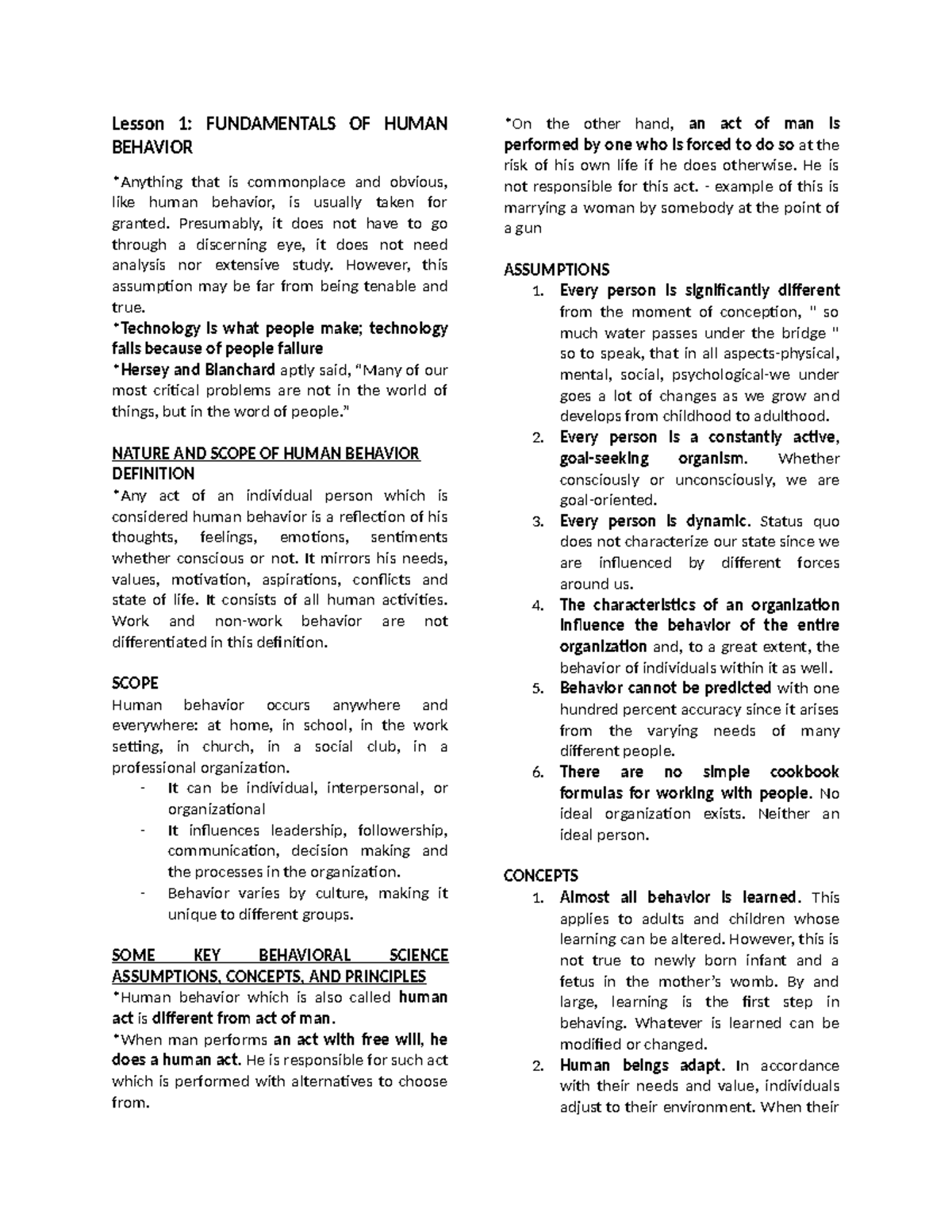 HBO-Prelims-Reviewer: Lesson 1 - Fundamentals of Human Behavior - Studocu
