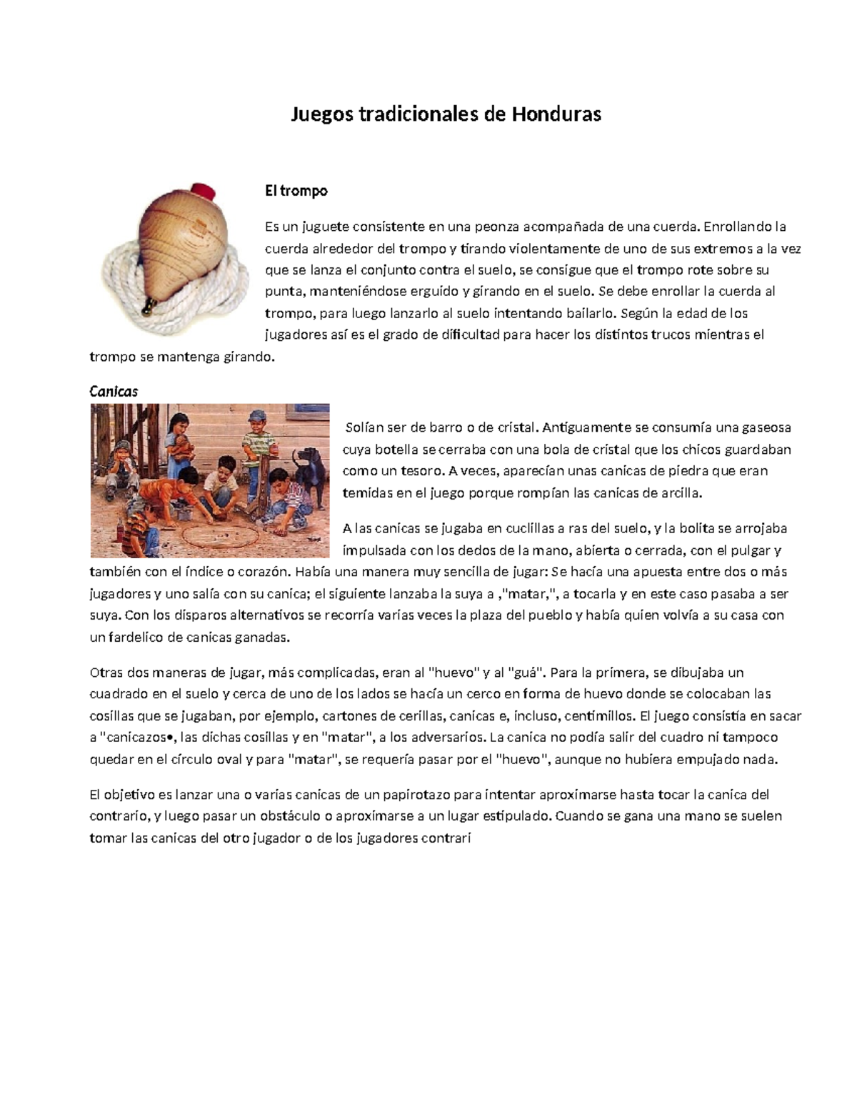 55217811 Juegos Tradicionales de Honduras: Trompo, Canicas y Más - Document Preview