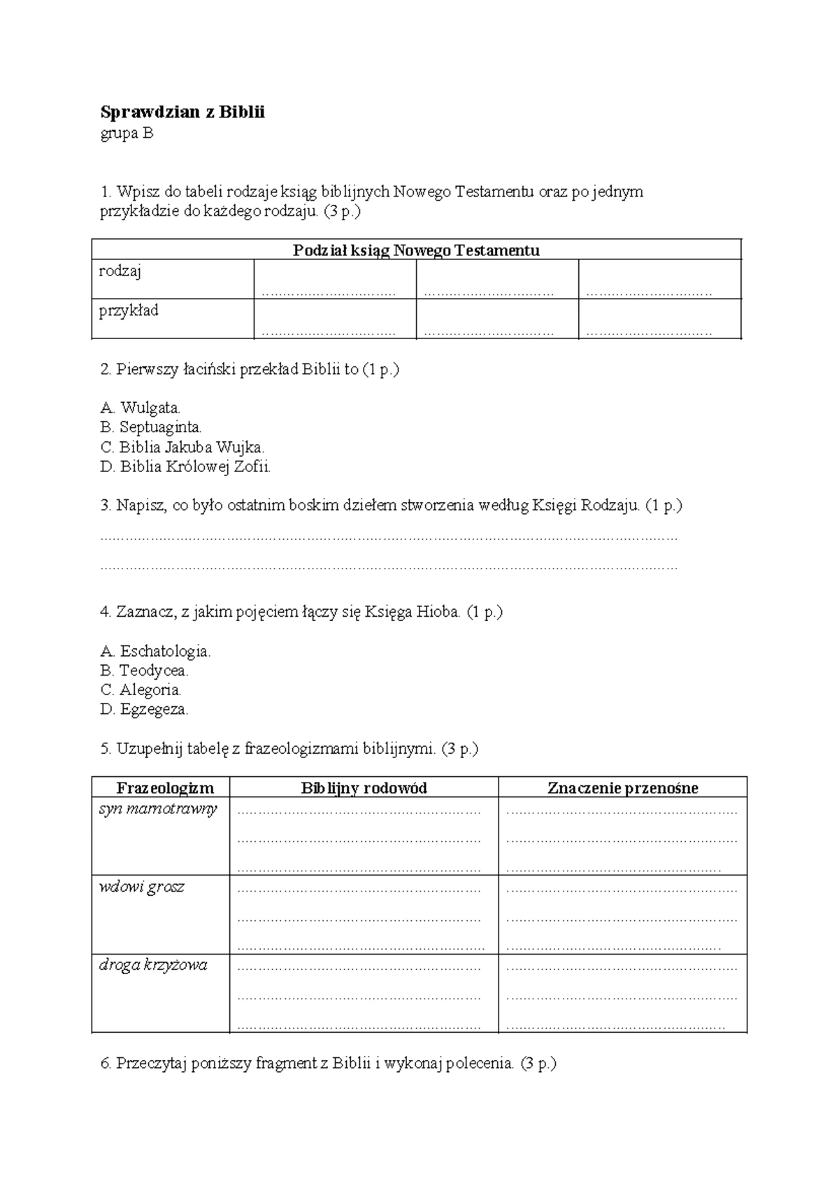 średniowiecze Sprawdzian 1 Liceum Język Polski www.studocu.com