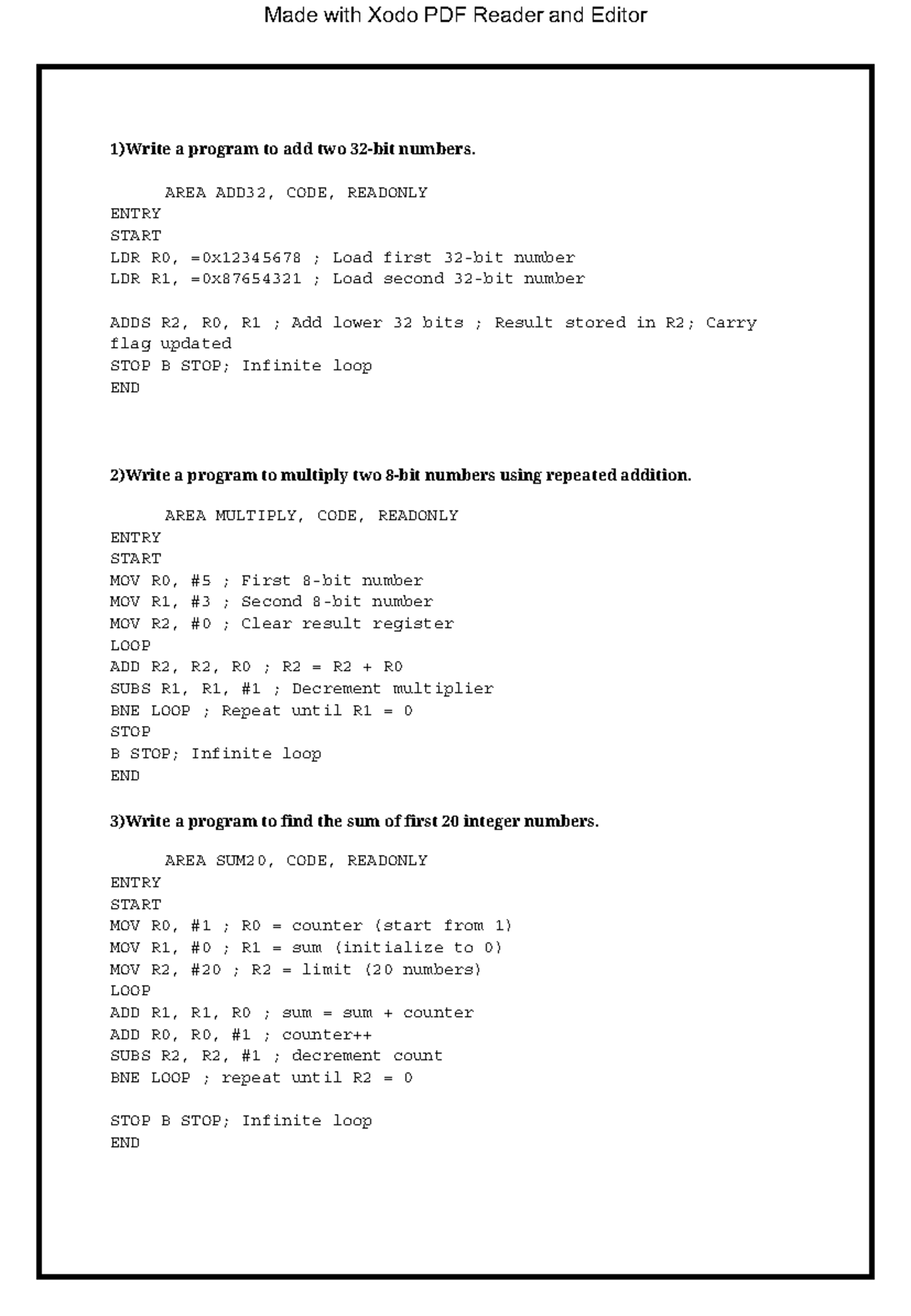 MC-Assignment 1: Assembly Language Programs for Basic Operations - Studocu