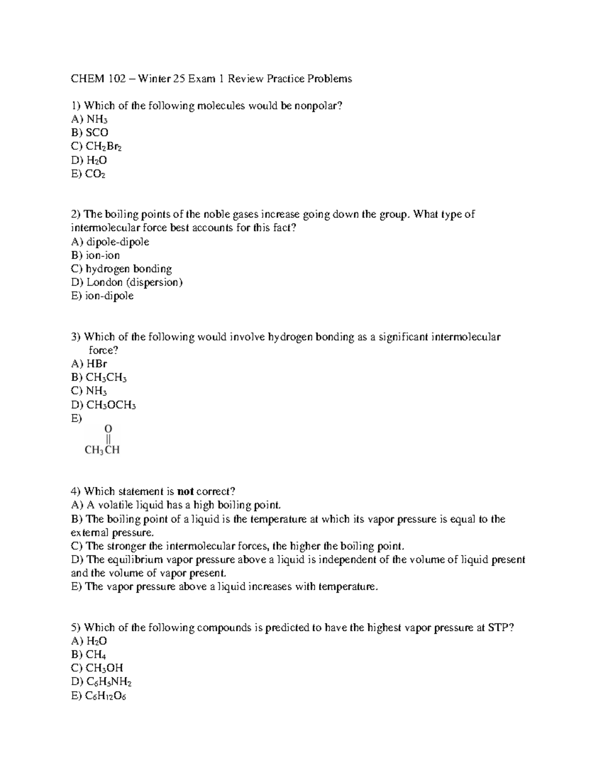 W25 Exam 1 review questions - CHEM 102 – Winter 25 Exam 1 Review ...