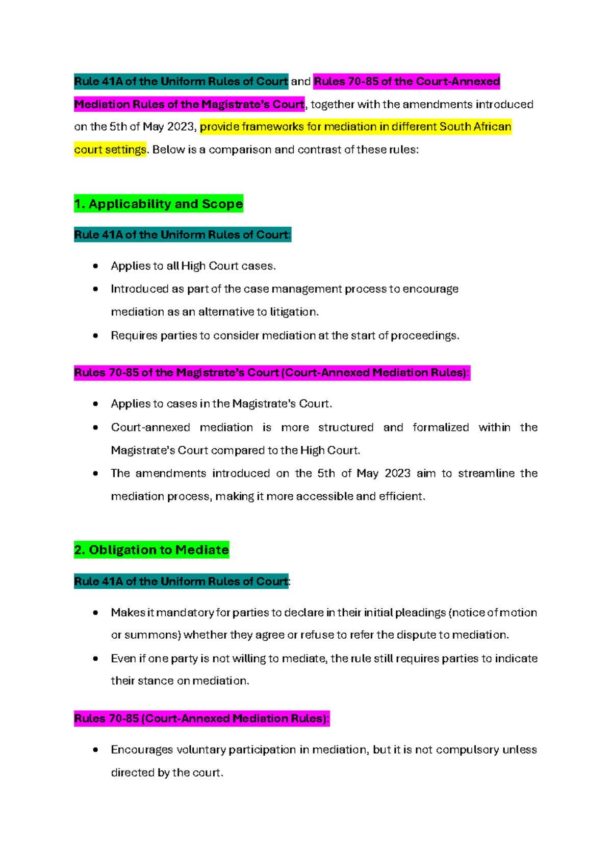 Comparative Analysis of Rule 41A & Court-Annexed Mediation Rules - Studocu