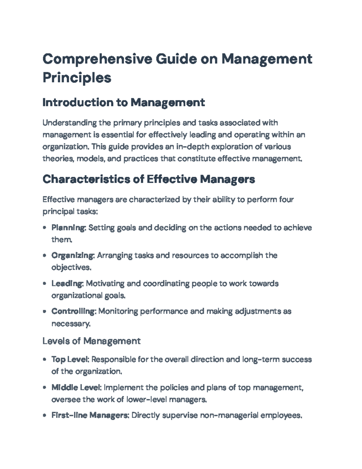 Comprehensive Management Principles Guide (Course Code: MGT101 ...