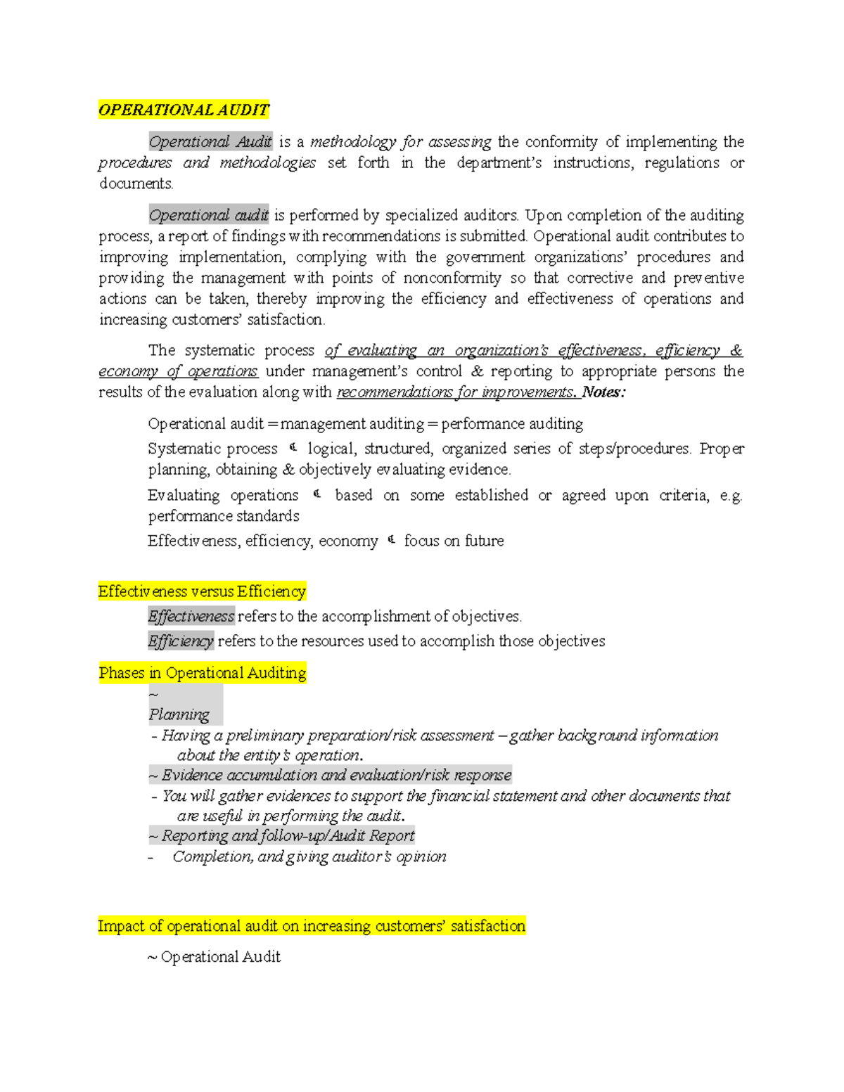 Chapter 1 Notes on Operational Auditing (Course Code: OA101) - Studocu