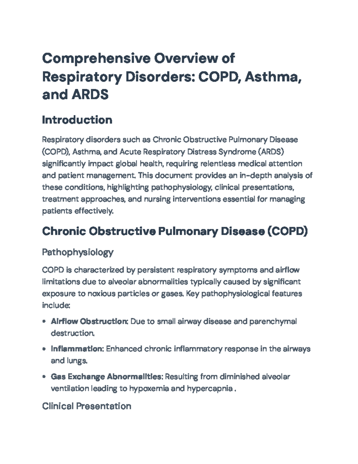 Comprehensive Overview of Respiratory Disorders: COPD, Asthma, ARDS ...