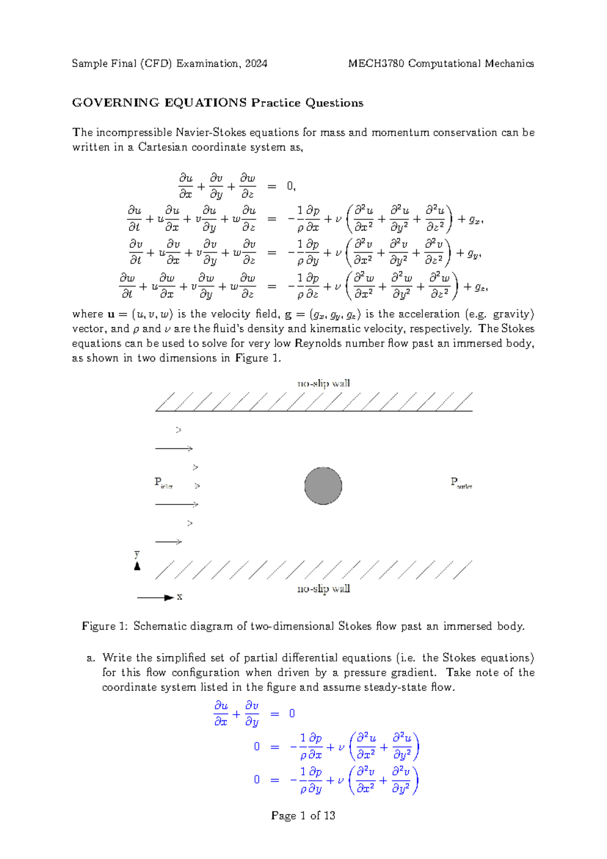 MECH3780 - 2024 Sample CFD Exam Solutions & Governing Equations ...