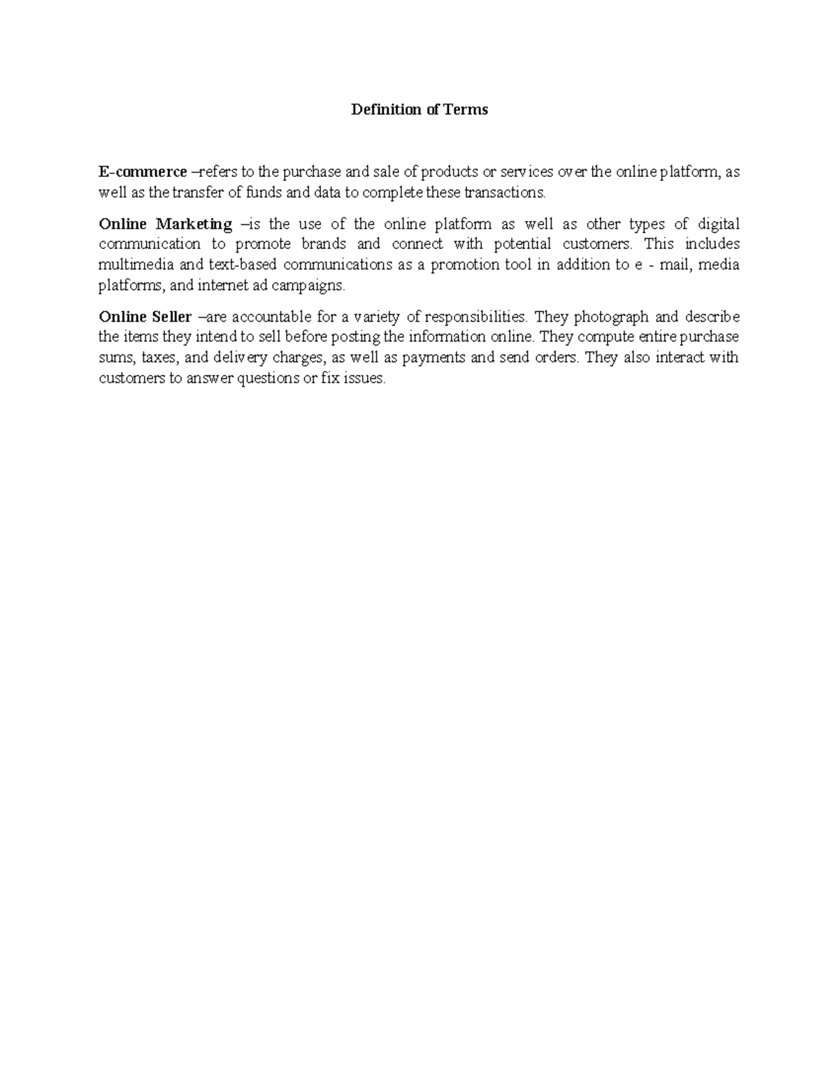 E-commerce Terms Definition - Research Notes for Study - Studocu
