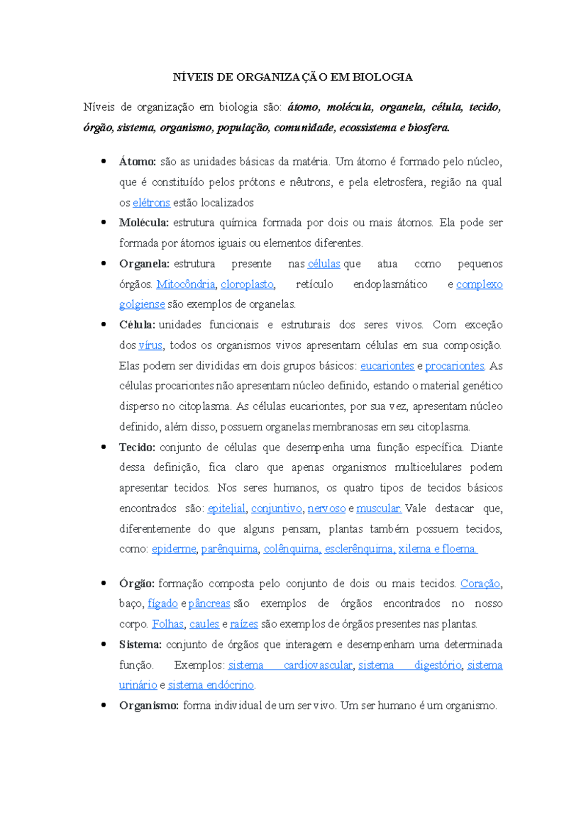 Níveis de Organização em Biologia - Introdução ao Estudo de Sistemas -  Studocu, image size:1200x1698