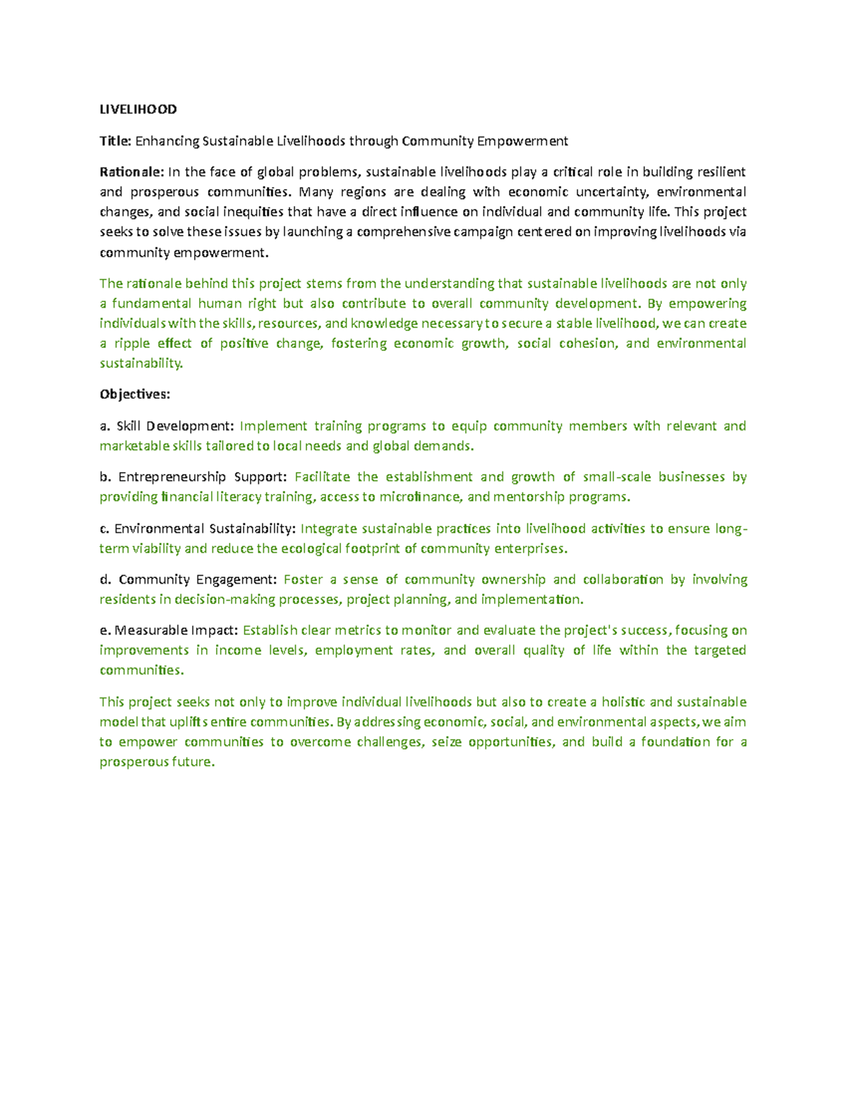 LIVELIHOOD: Enhancing Sustainable Livelihoods through Community ...