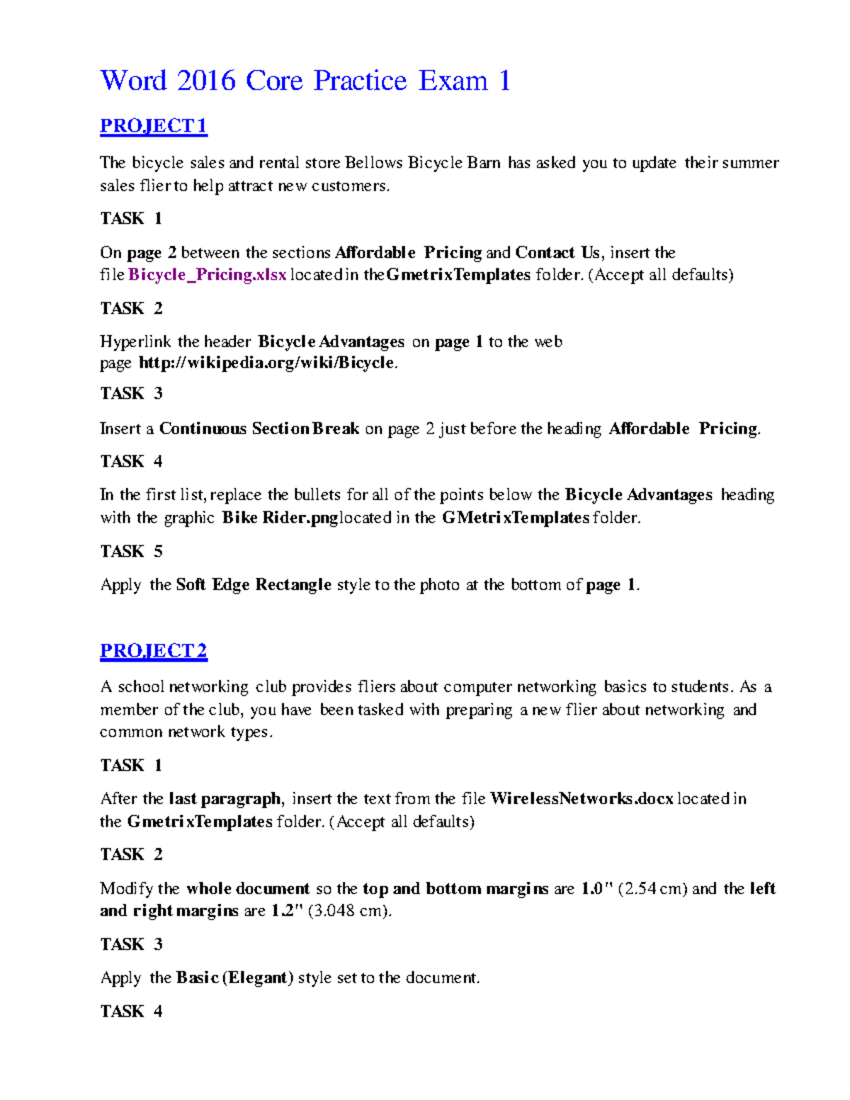 Exam 1 - Word 2016 Core Practice Tasks and Guidelines - Studocu
