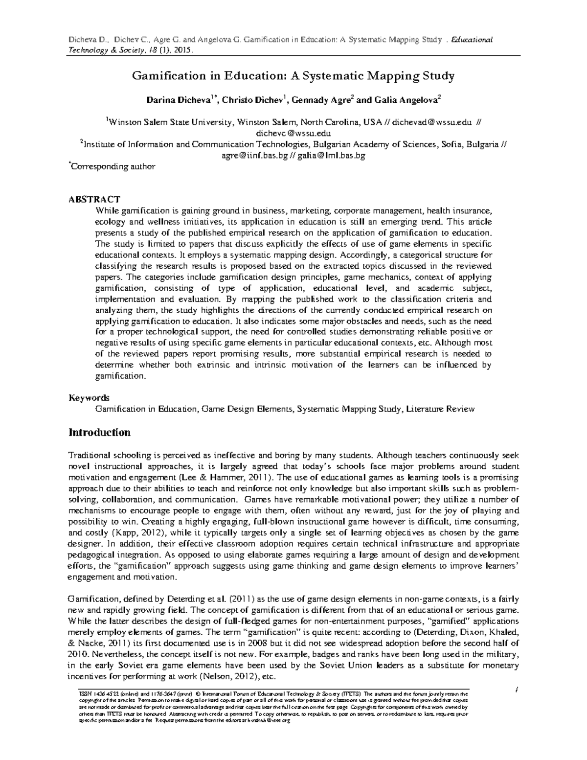 Gamification in Education: A Systematic Mapping Study (ETC 2015) - Studocu