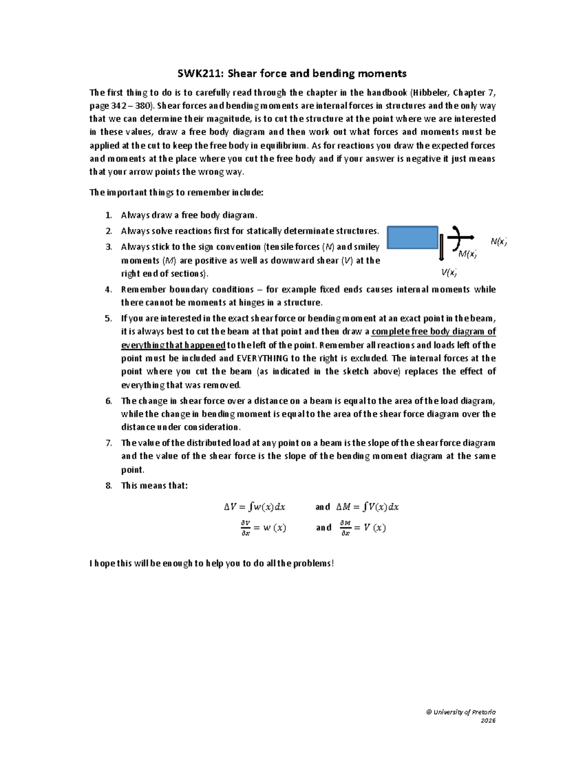 SWK211: Notes on Shear Forces and Bending Moments 2026 - Studocu