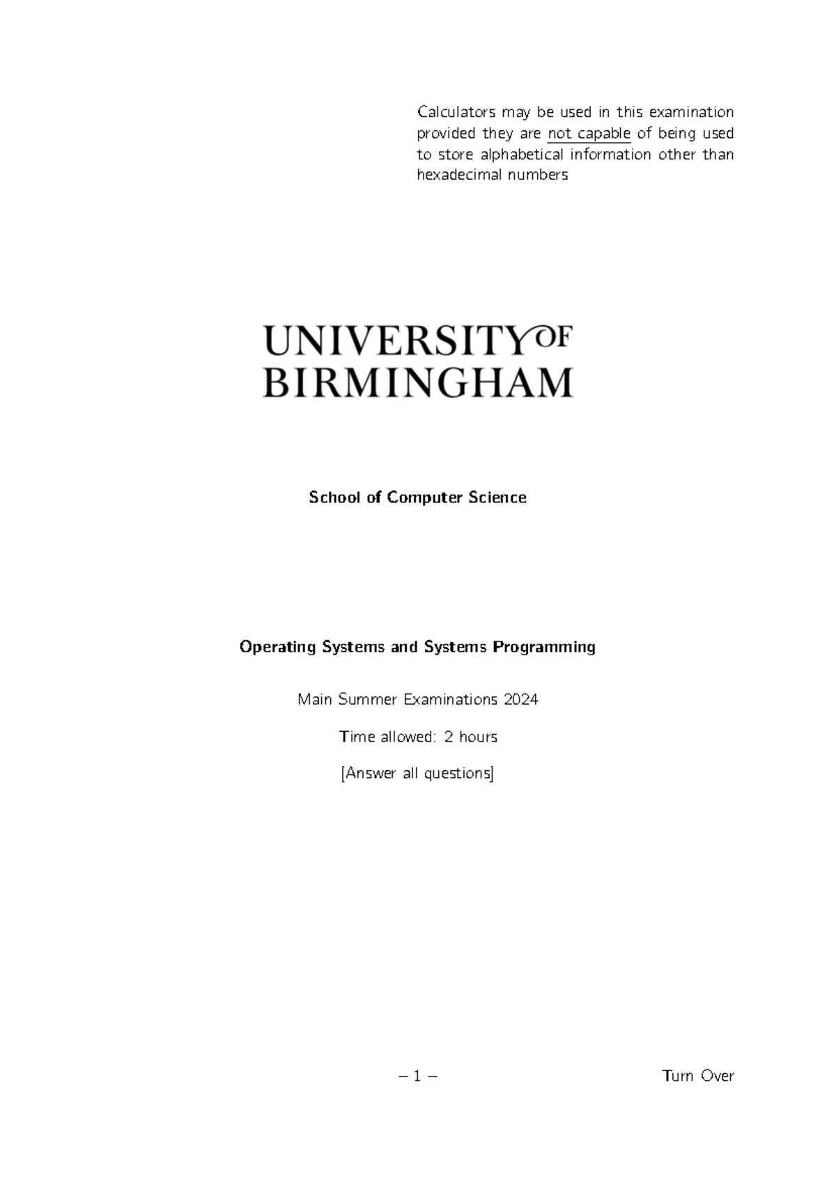 LI Operating Systems & Systems Programming Exam Paper 2023-24 - Studocu
