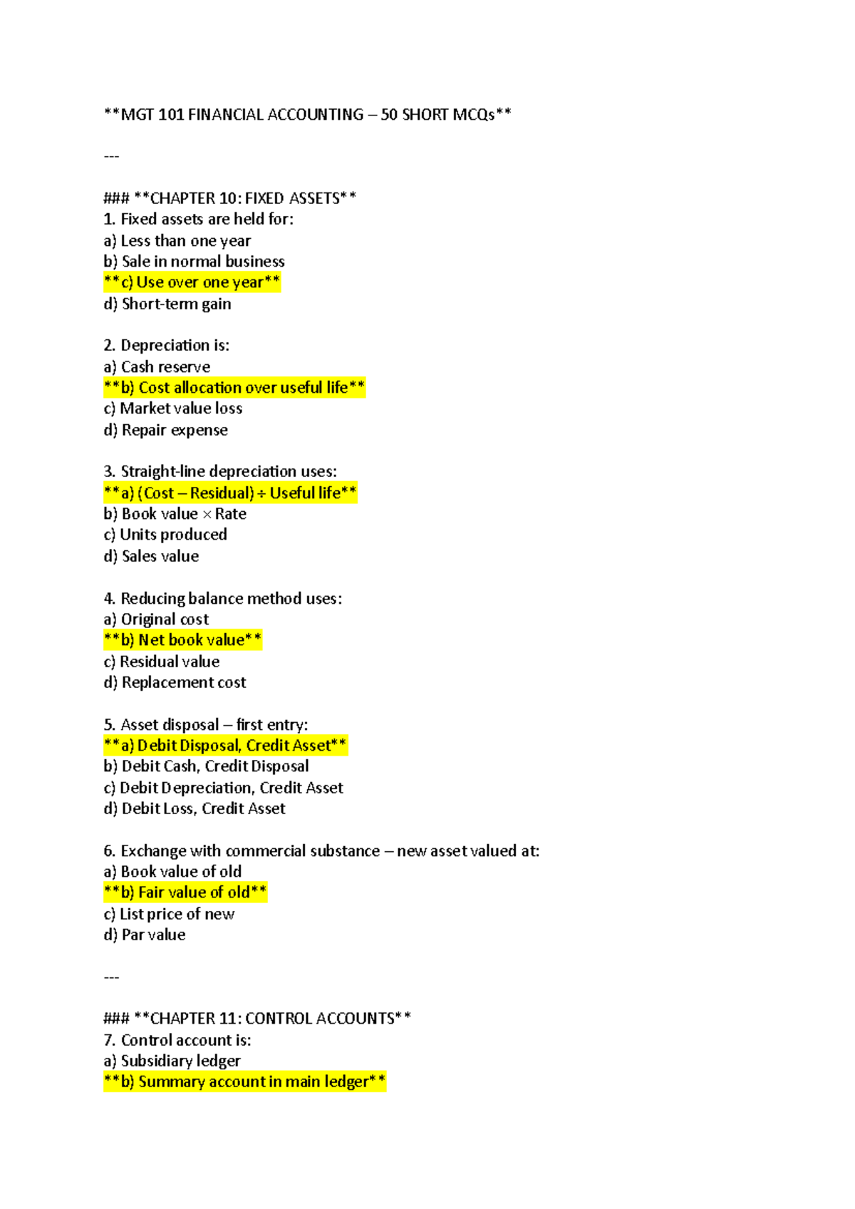 MGT101 Financial Accounting MCQs: Modules 10-18 Review - Studocu