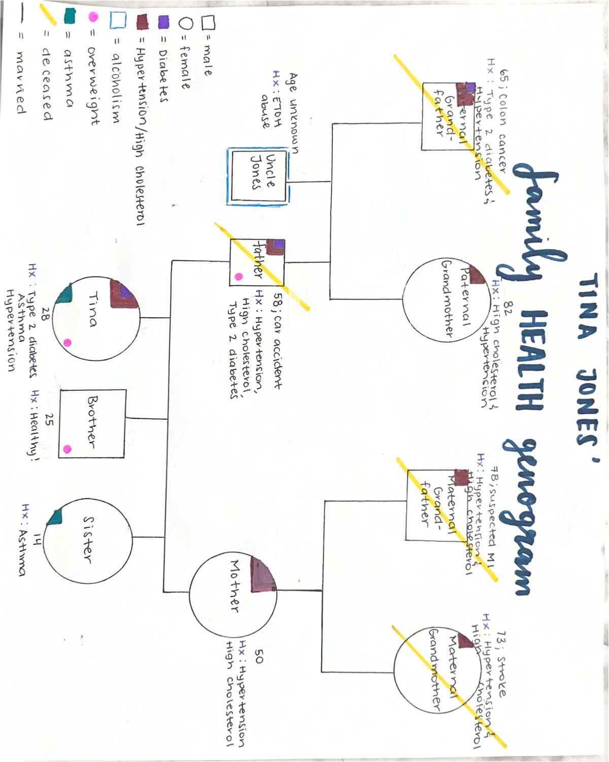 Genogram of Tina Jones - Health History and Family Risk Factors - Studocu