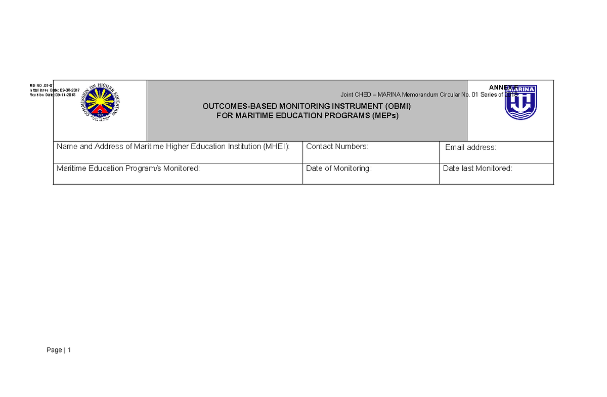 Outcomes-Based Monitoring Instrument for Maritime Education Programs ...