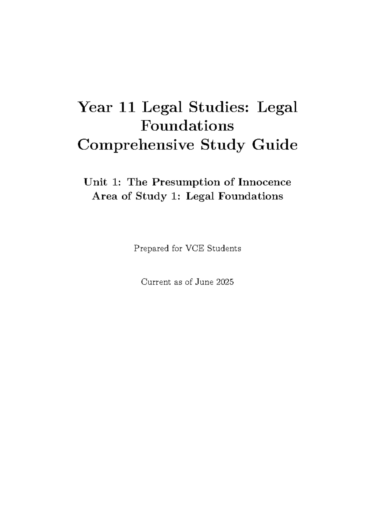 Year 11 Legal Studies: Unit 1 Study Guide on Legal Foundations - Studocu