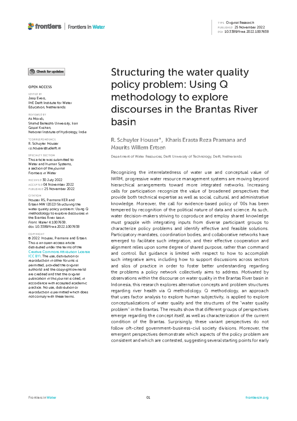 Exploring Water Quality Policy in the Brantas River Basin: A Q ...
