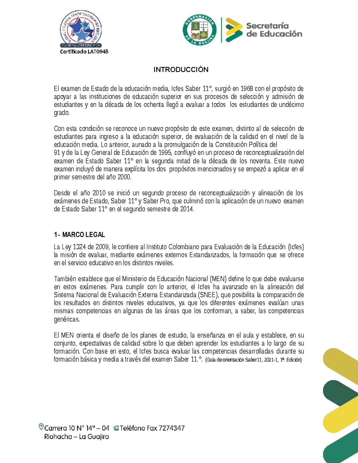 Análisis de Resultados del Examen Saber 11 - LAT0948 - Studocu