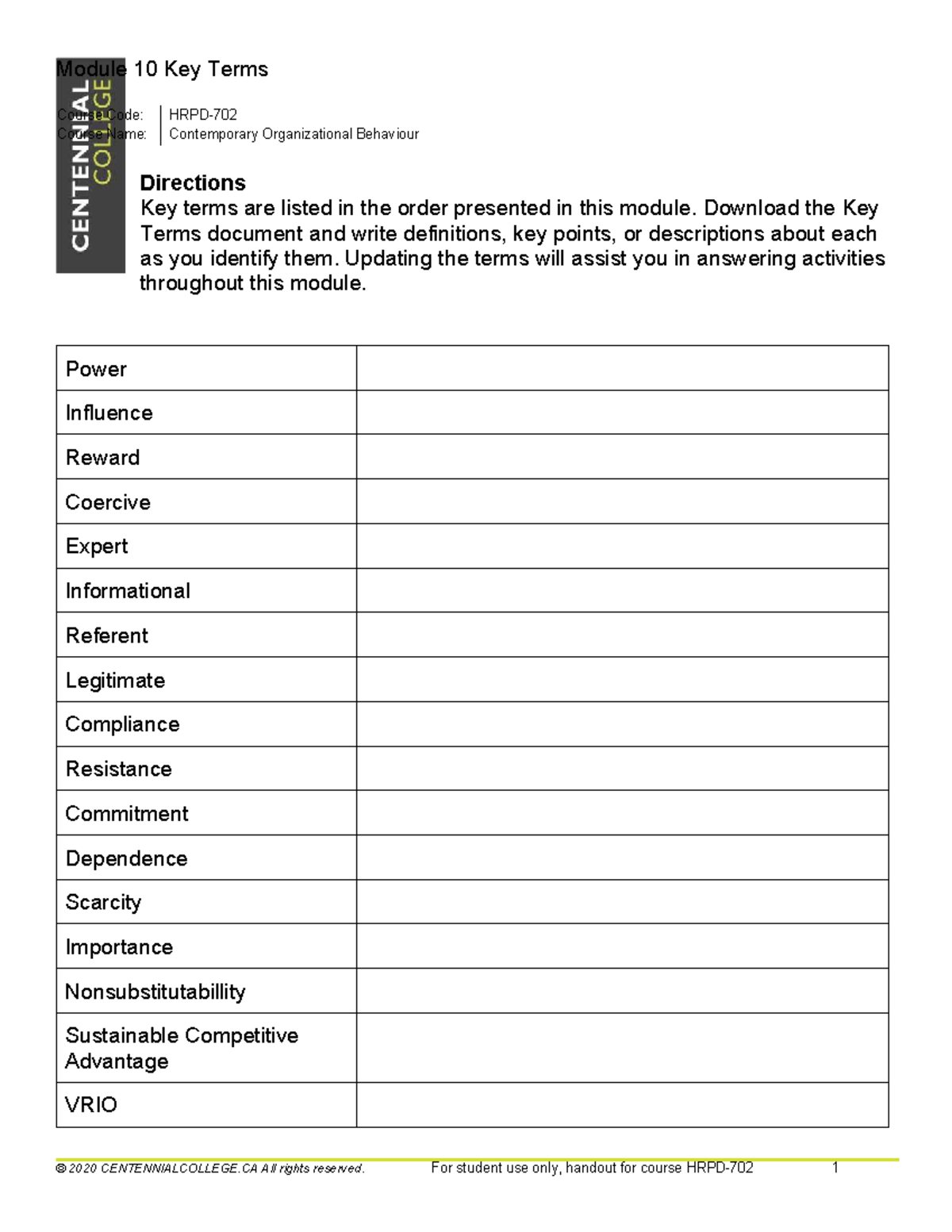 HRPD-702 Module 10 key terms and definitions for organizational ...