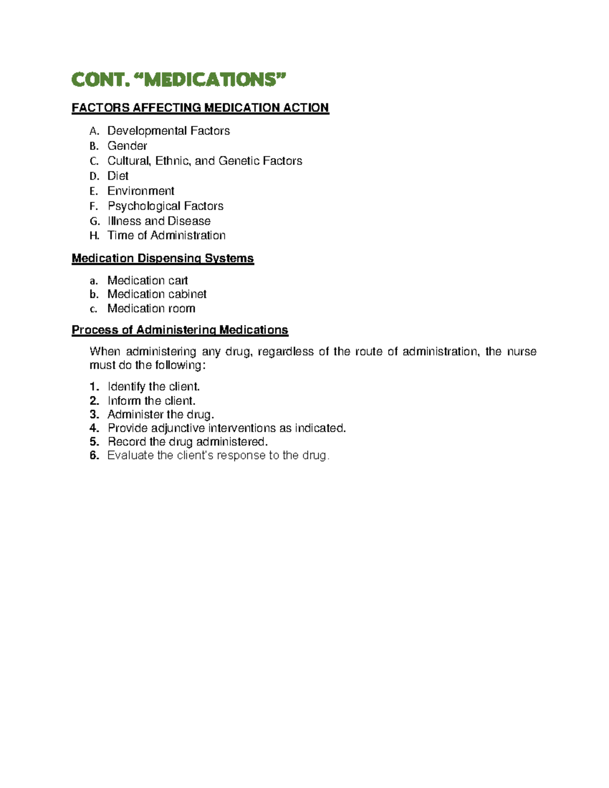 Continuation Medications - CONT. “MEDICATIONS” ####### FACTORS ...