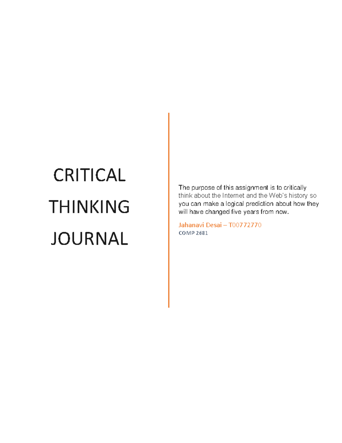 COMP2681 T00772770 Critical Thinking: Future of the Internet and AI ...