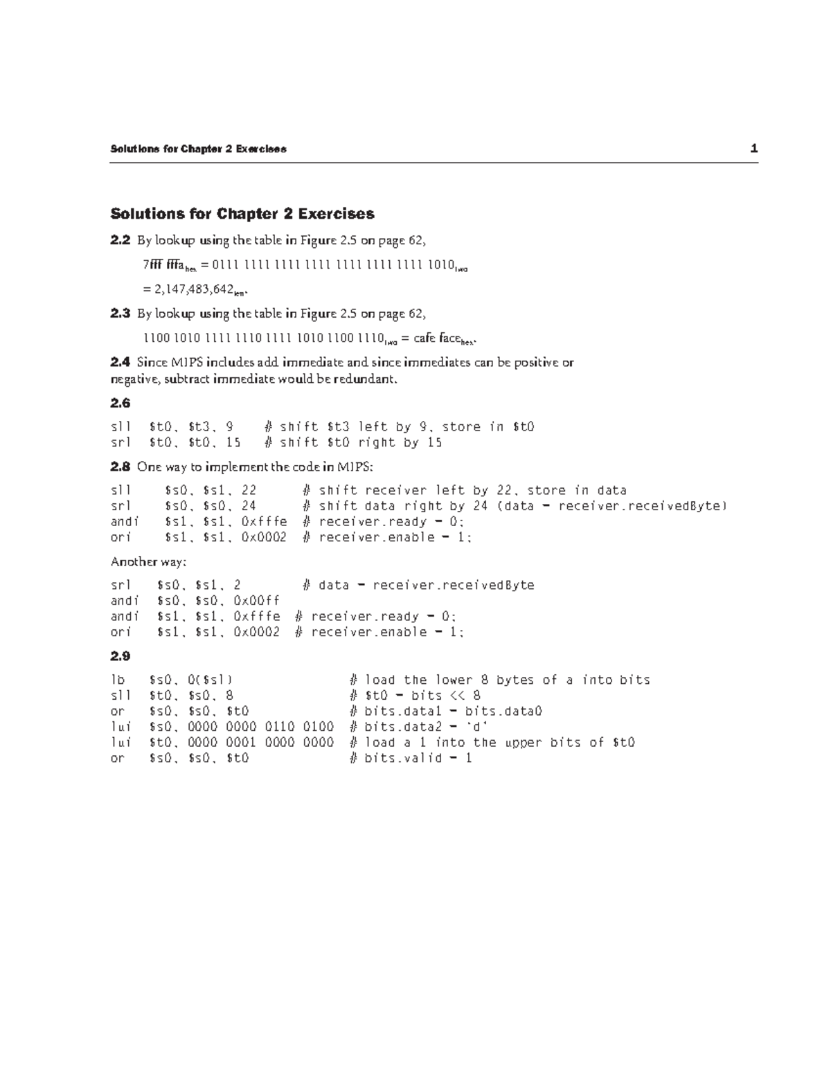 Solutions to Exercises in Chapter 2 of MIPS Programming - Studocu