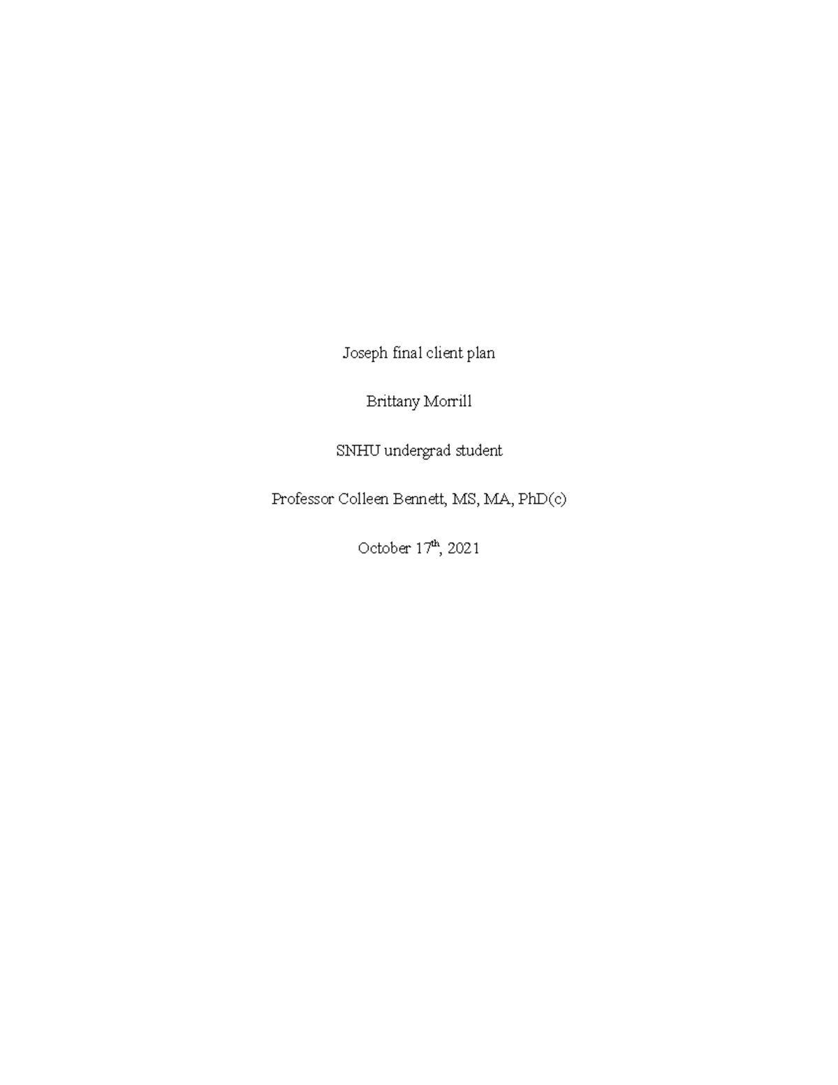 Final Paper: Client Plan for Joseph, a 68-Year-Old Veteran - Studocu