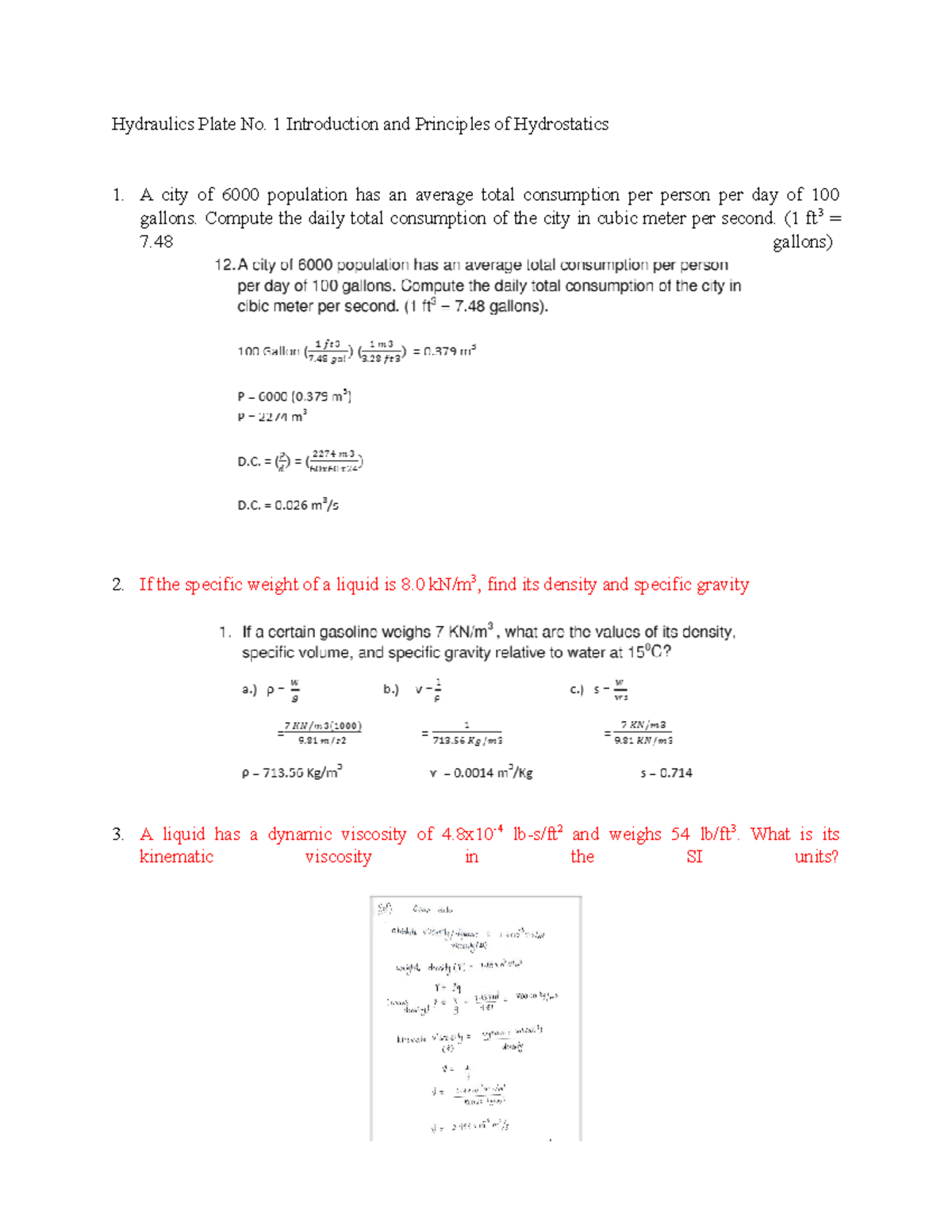 Hydraulics Plate No. 1: Principles & Problems in Hydrostatics - Studocu