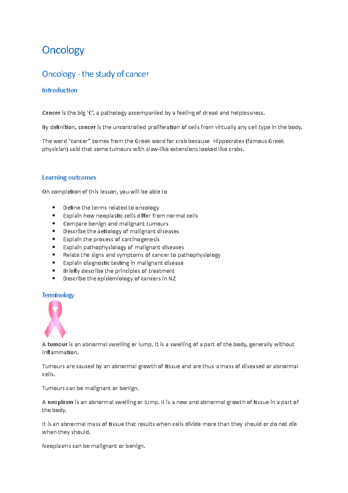 KC - Oncology Final Exam Study Notes and Key Concepts - Studocu
