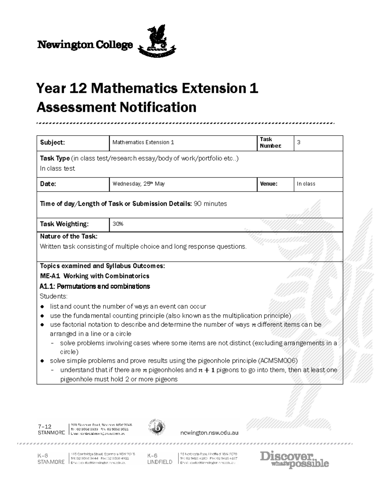 12 Mathematics Ext 1 AP2 Notification 2022 - Year 12 Mathematics ...