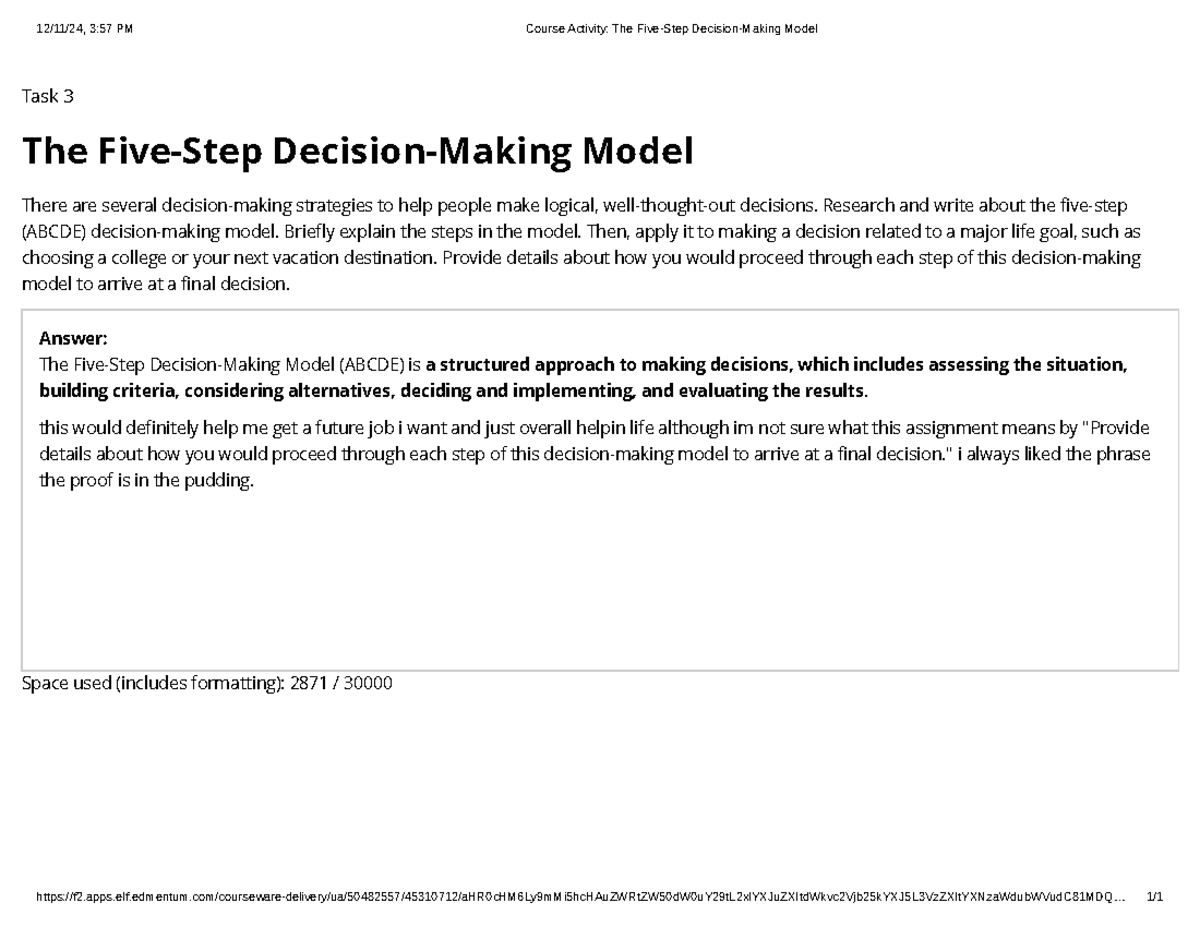 3:57 PM Course Activity: Applying the ABCDE Decision-Making Model - Studocu