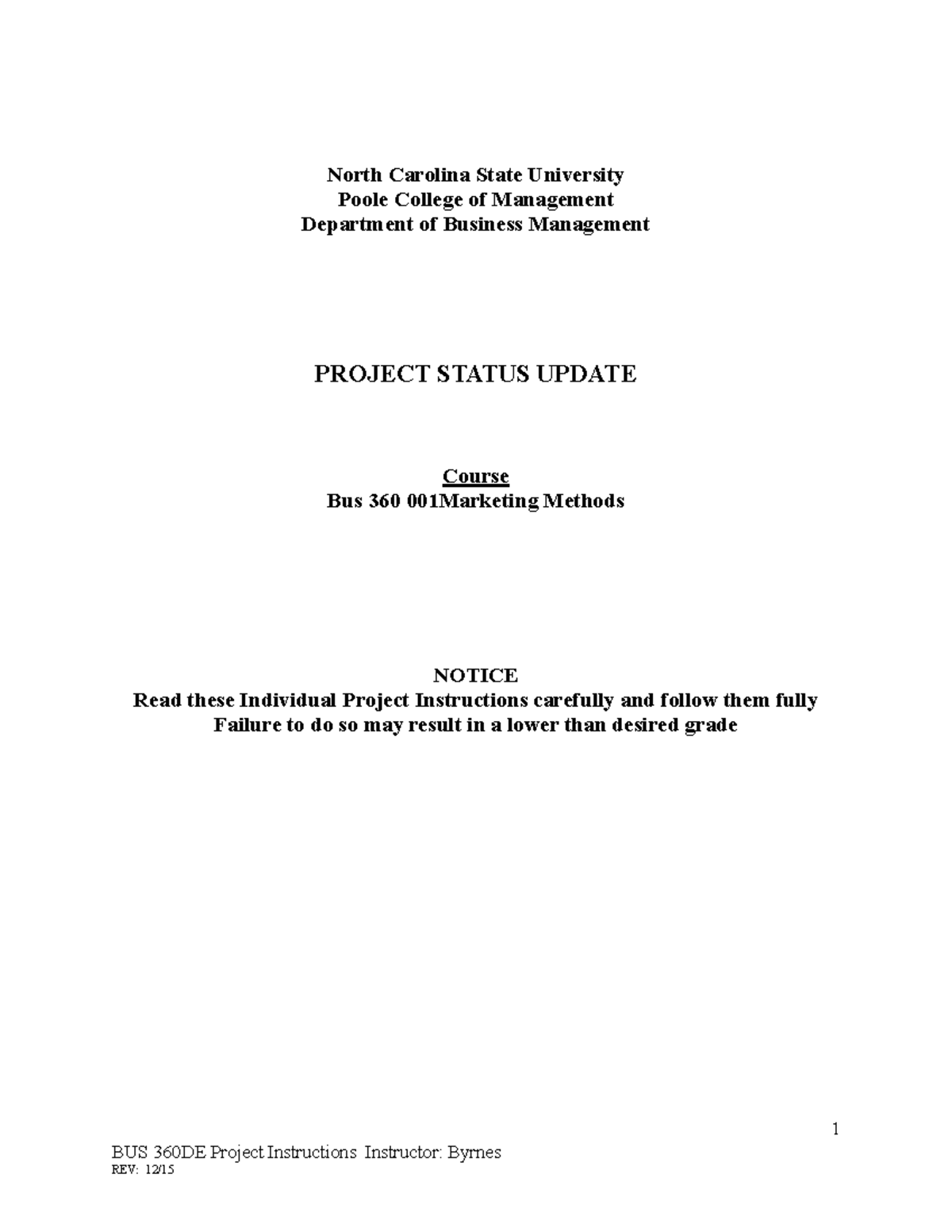 Project Status Update BUS 360 - North Carolina State University Poole ...