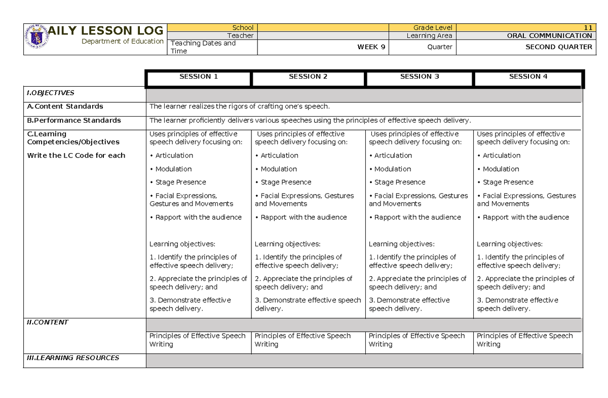 OC 11 Oral Communication Daily Lesson Log - Q2 W9 - Studocu