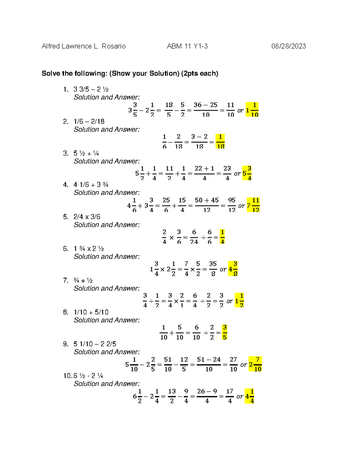 ABM 11: Solving Fraction Problems and Essay Interpretation - Studocu