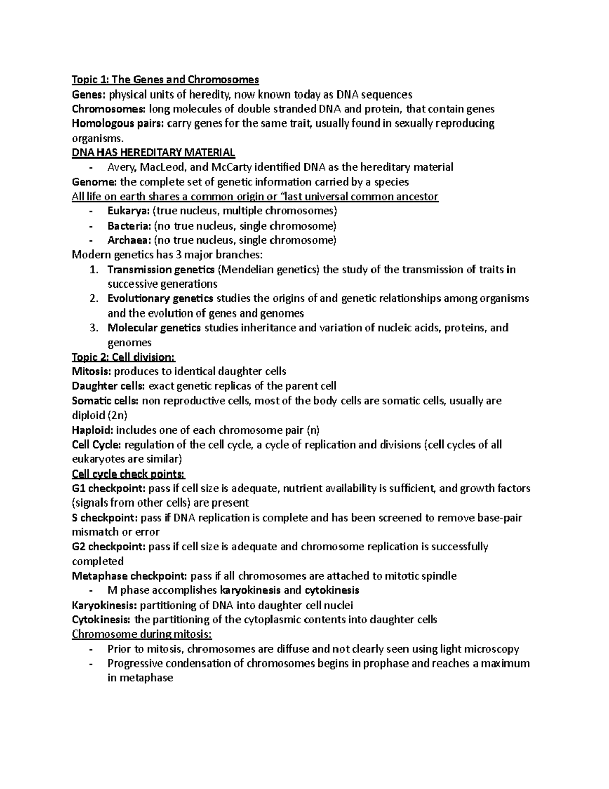 Genetics Final Review Notes (GEN 101) - Studocu