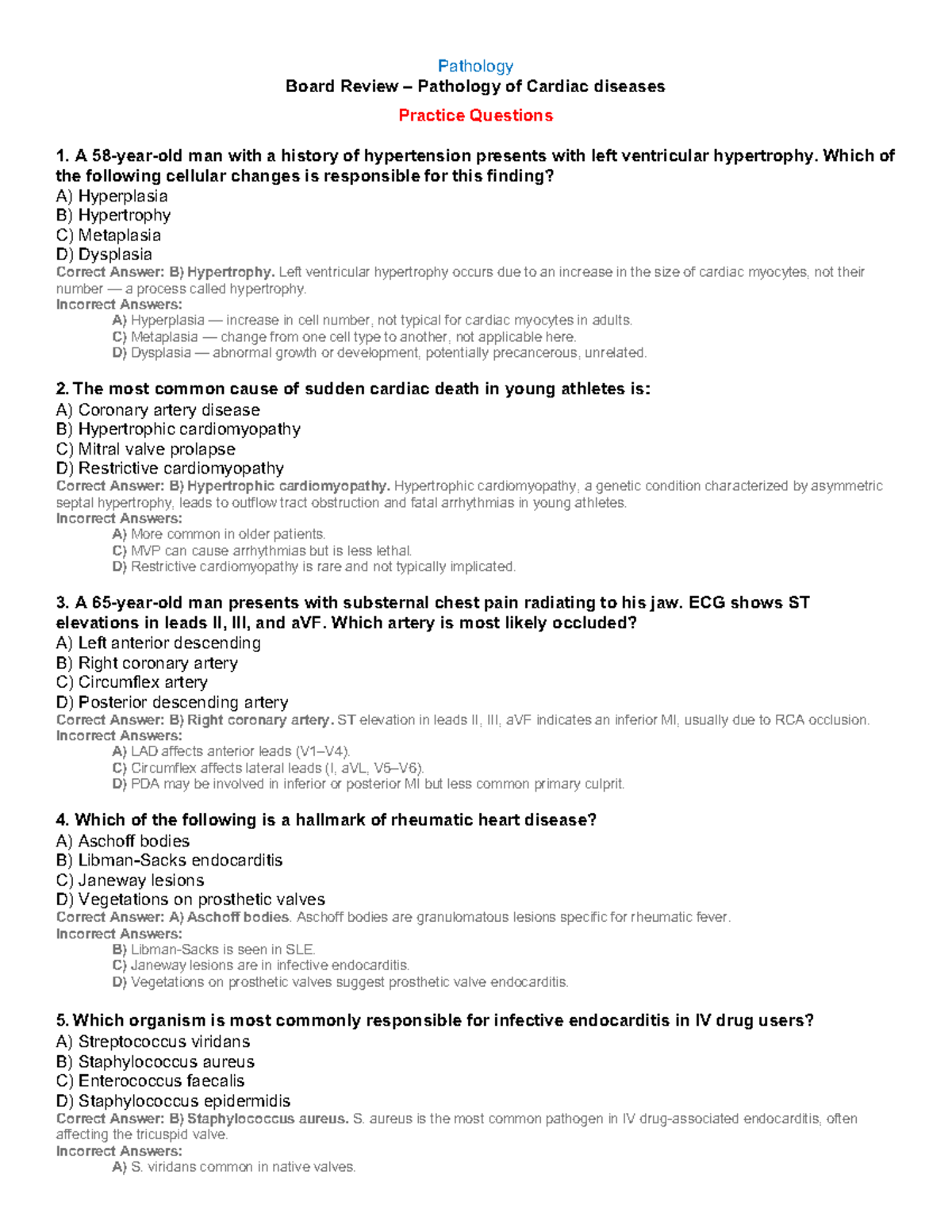 Pathology Board Review: Cardiac Diseases Practice Questions & Answers ...
