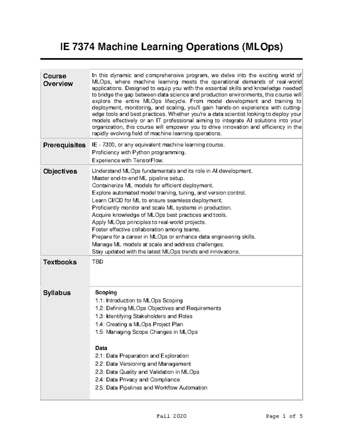 IE7374 MLOps Course Syllabus and Overview - Studocu