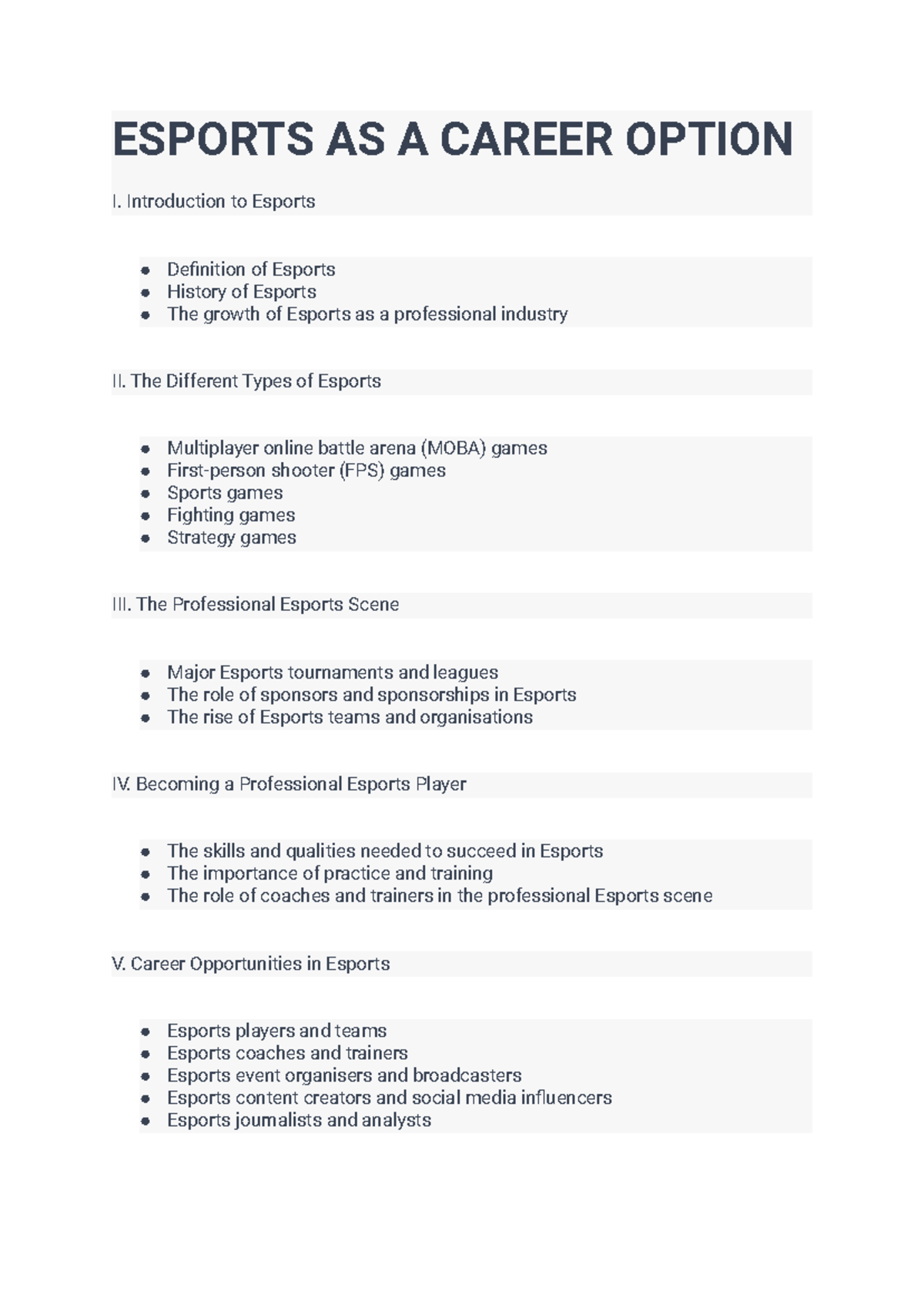 Esports AS A Career Option - ESPORTS AS A CAREER OPTION I. Introduction ...
